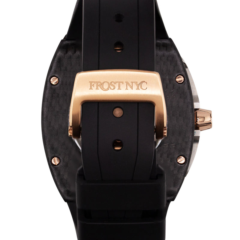 Frost NYC Mens Watch - Automatic Skeleton Carbon Fiber Rose Sport Watch | FRST-01-CFR | Black
