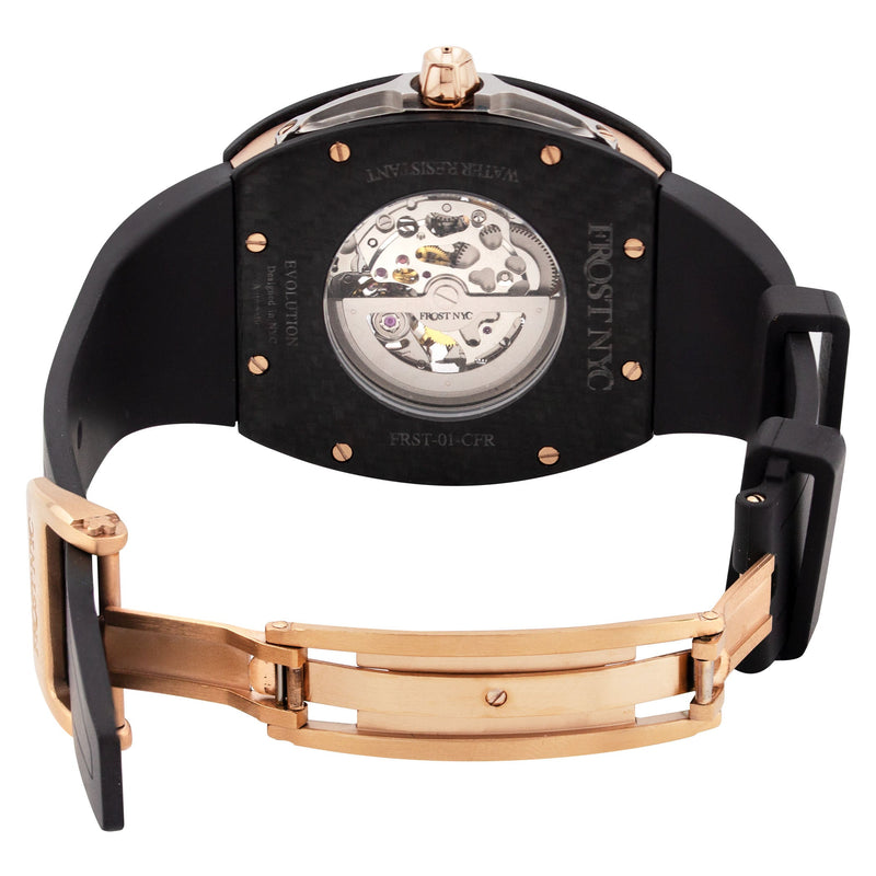 Frost NYC Mens Watch - Automatic Skeleton Carbon Fiber Rose Sport Watch | FRST-01-CFR | Black
