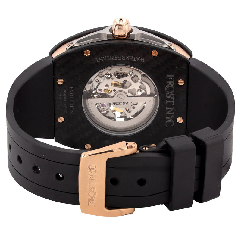 Frost NYC Mens Watch - Automatic Skeleton Carbon Fiber Rose Sport Watch | FRST-01-CFR | Black