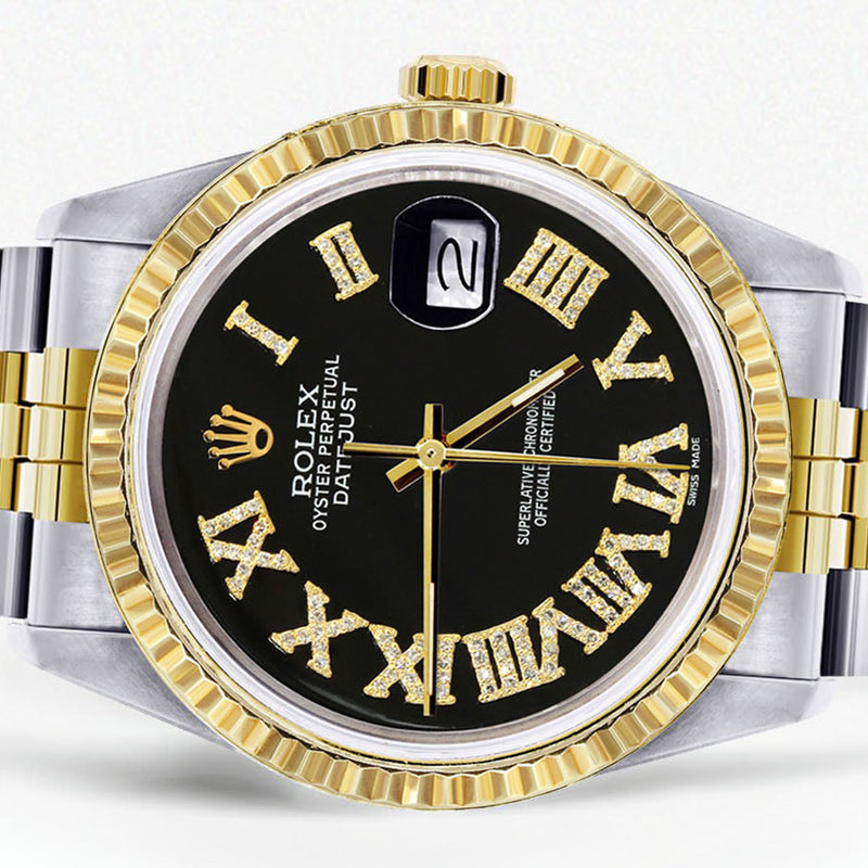 Womens Rolex Datejust Watch | 16233 | 36Mm | Black Roman Numeral | Fluted Bezel | Jubilee Band