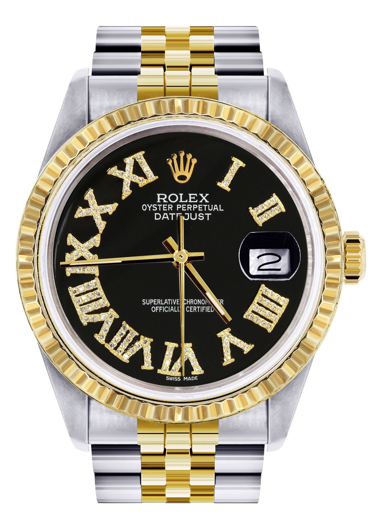 Womens Rolex Datejust Watch | 16233 | 36Mm | Black Roman Numeral | Fluted Bezel | Jubilee Band