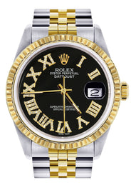 Womens Rolex Datejust Watch | 16233 | 36Mm | Black Roman Numeral | Fluted Bezel | Jubilee Band