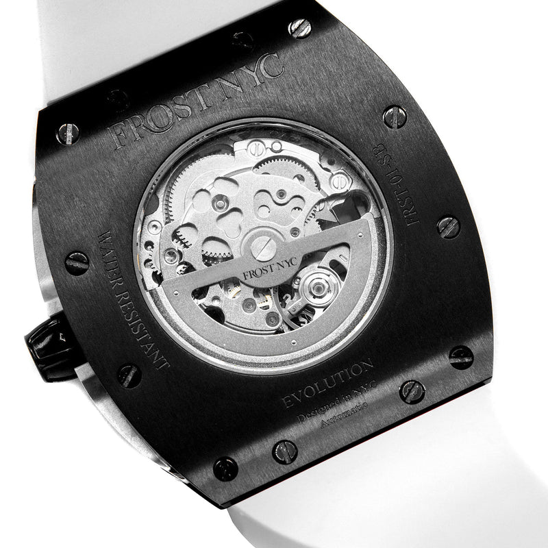 Frost NYC Mens Watch - Automatic Skeleton Sport Black Watch | FRST-01-SB| White