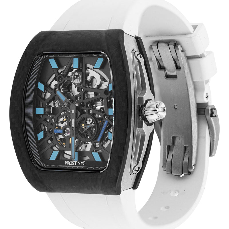 Frost NYC Mens Watch - Automatic Skeleton Carbon Fiber Sport Watch | FRST-01-CFS | White