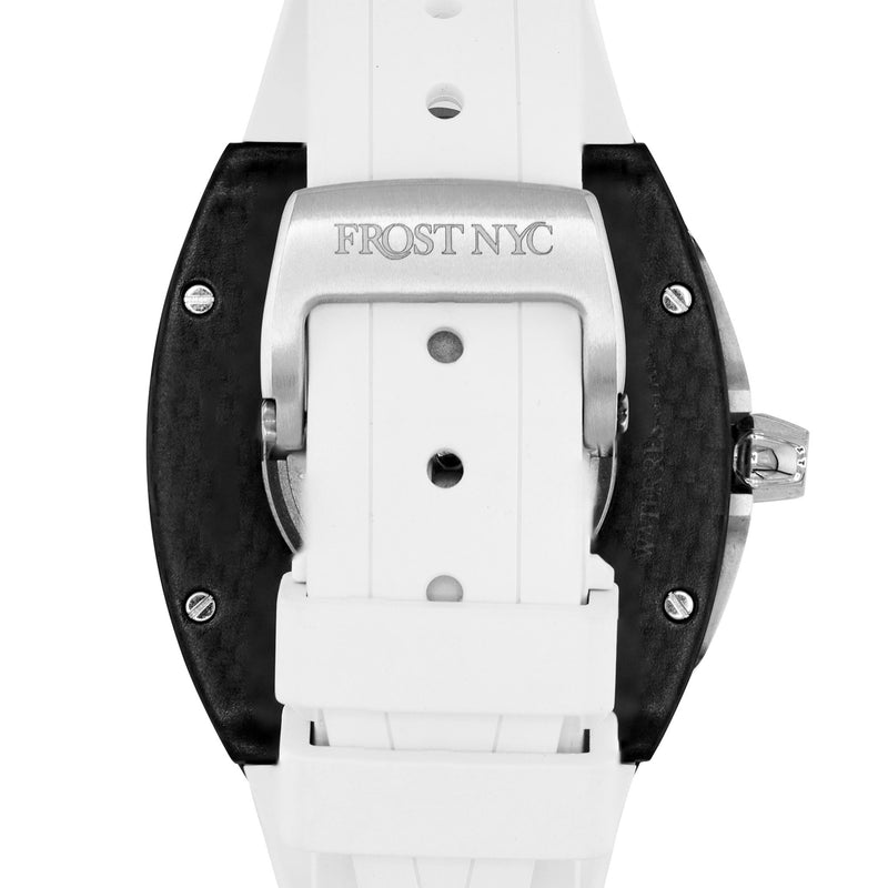 Frost NYC Mens Watch - Automatic Skeleton Carbon Fiber Sport Watch | FRST-01-CFS | White