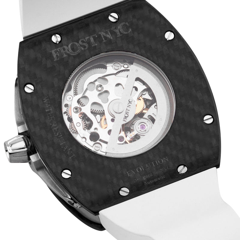 Frost NYC Mens Watch - Automatic Skeleton Carbon Fiber Sport Watch | FRST-01-CFS | White