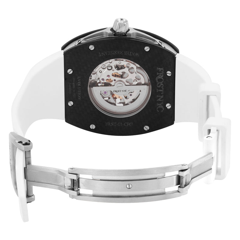 Frost NYC Mens Watch - Automatic Skeleton Carbon Fiber Sport Watch | FRST-01-CFS | White