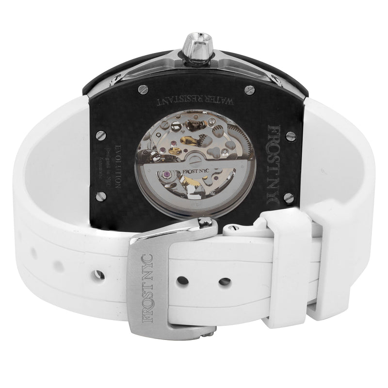 Frost NYC Mens Watch - Automatic Skeleton Carbon Fiber Sport Watch | FRST-01-CFS | White