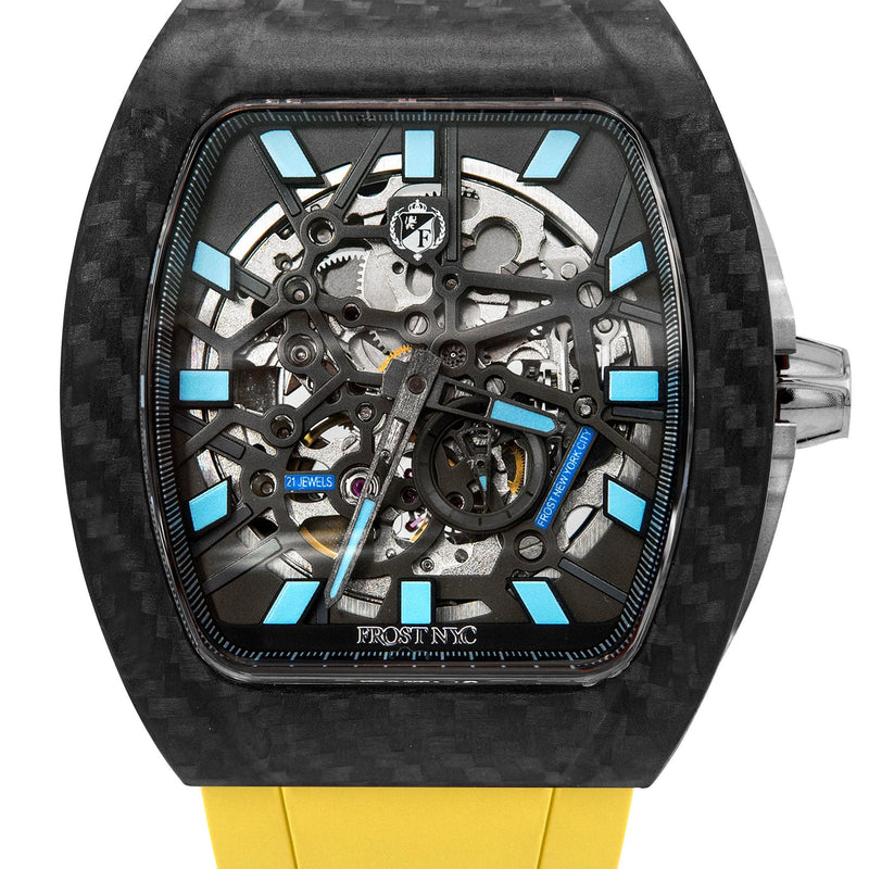 Frost NYC Mens Watch - Automatic Skeleton Carbon Fiber Sport Watch | FRST-01-CFS | Yellow