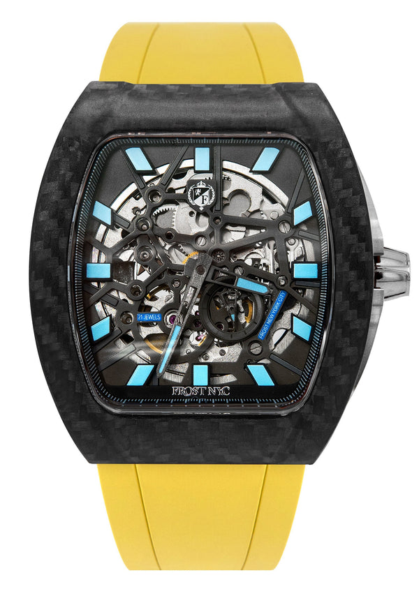 Frost NYC Mens Watch - Automatic Skeleton Carbon Fiber Sport Watch | FRST-01-CFS | Yellow