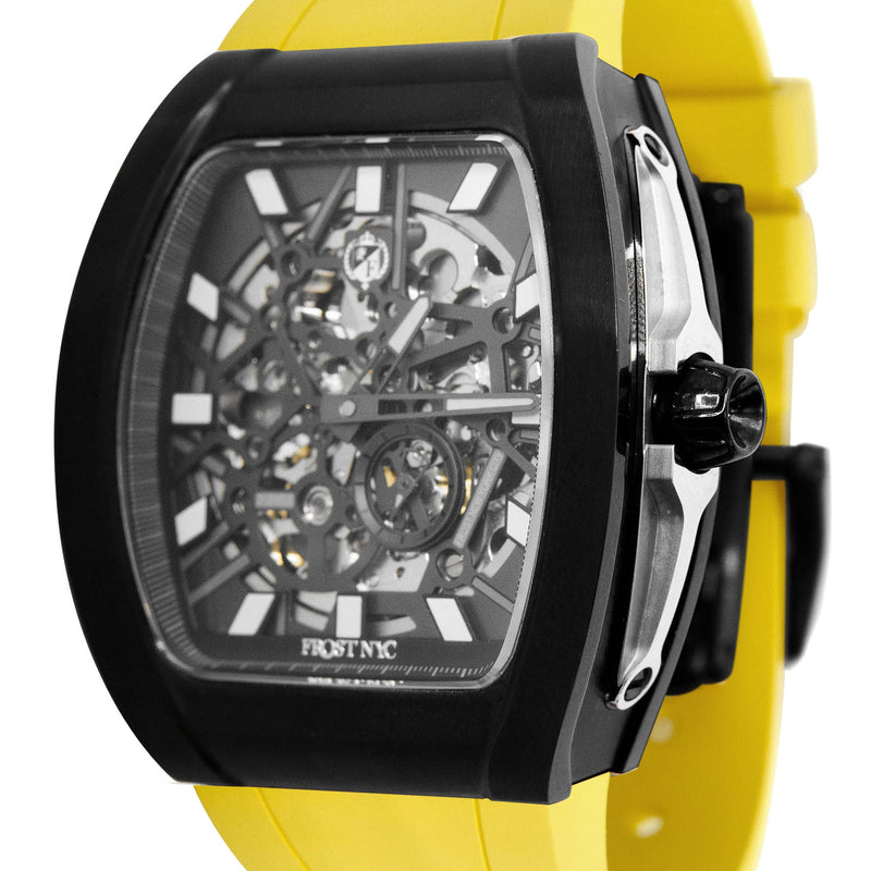 Frost NYC Mens Watch - Automatic Skeleton Sport Black Watch | FRST-01-SB| Yellow