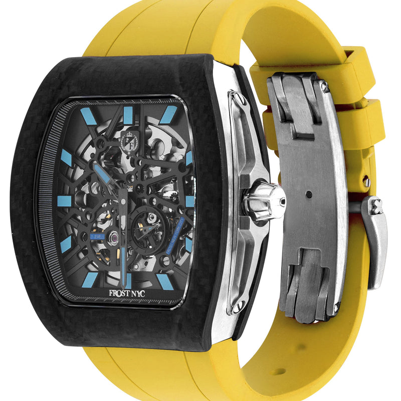 Frost NYC Mens Watch - Automatic Skeleton Carbon Fiber Sport Watch | FRST-01-CFS | Yellow