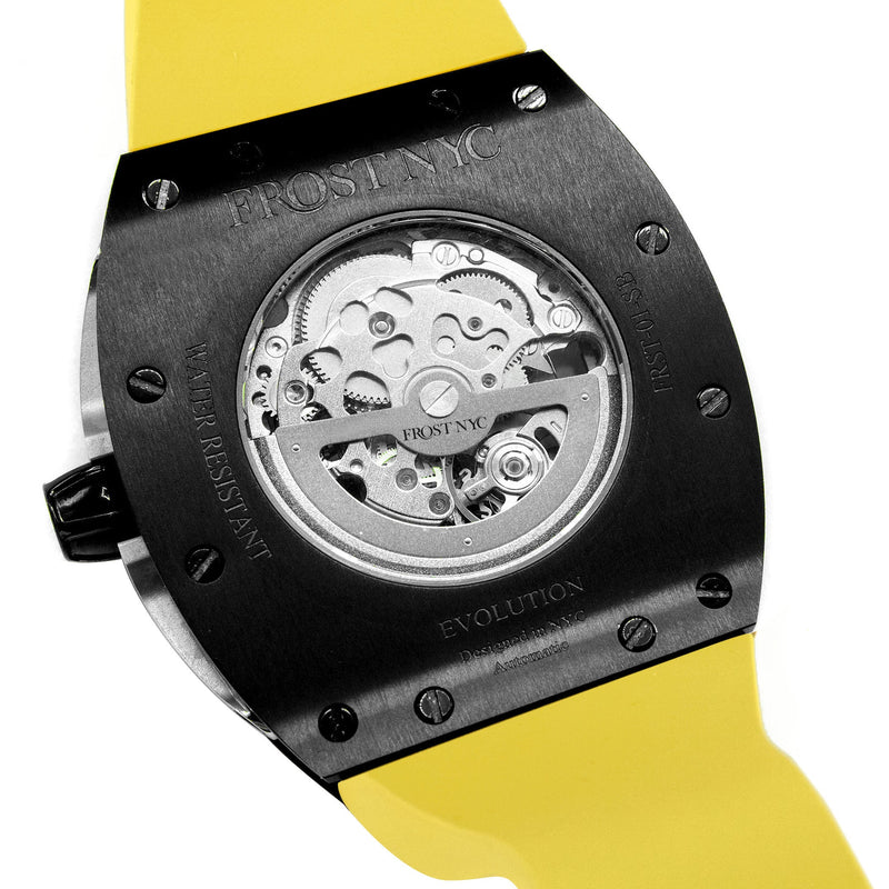 Frost NYC Mens Watch - Automatic Skeleton Sport Black Watch | FRST-01-SB| Yellow