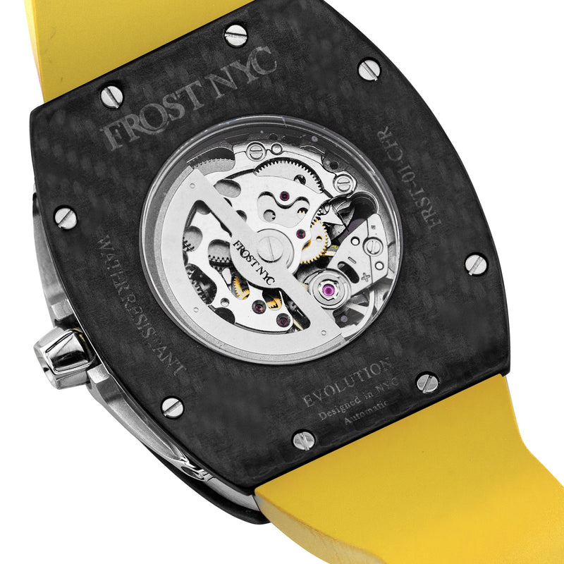 Frost NYC Mens Watch - Automatic Skeleton Carbon Fiber Sport Watch | FRST-01-CFS | Yellow