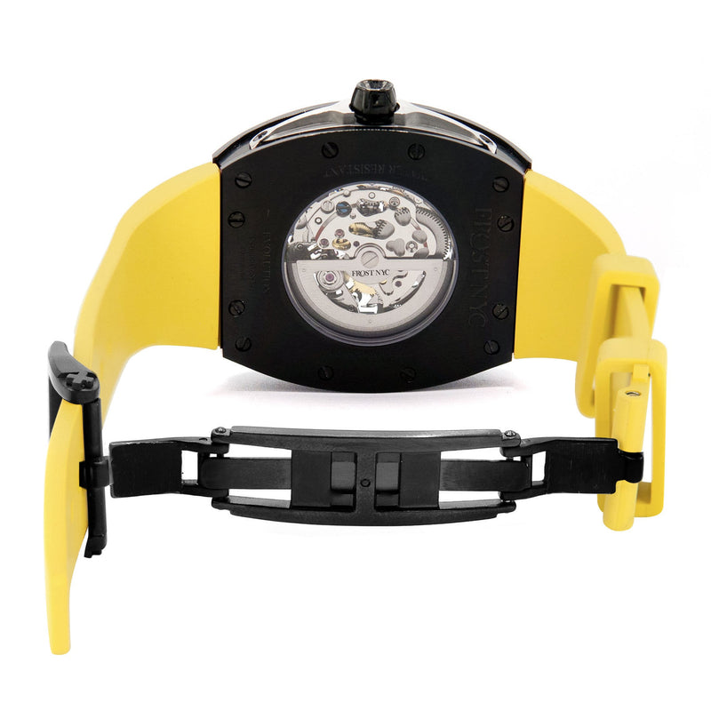 Frost NYC Mens Watch - Automatic Skeleton Sport Black Watch | FRST-01-SB| Yellow