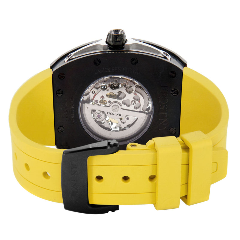 Frost NYC Mens Watch - Automatic Skeleton Sport Black Watch | FRST-01-SB| Yellow