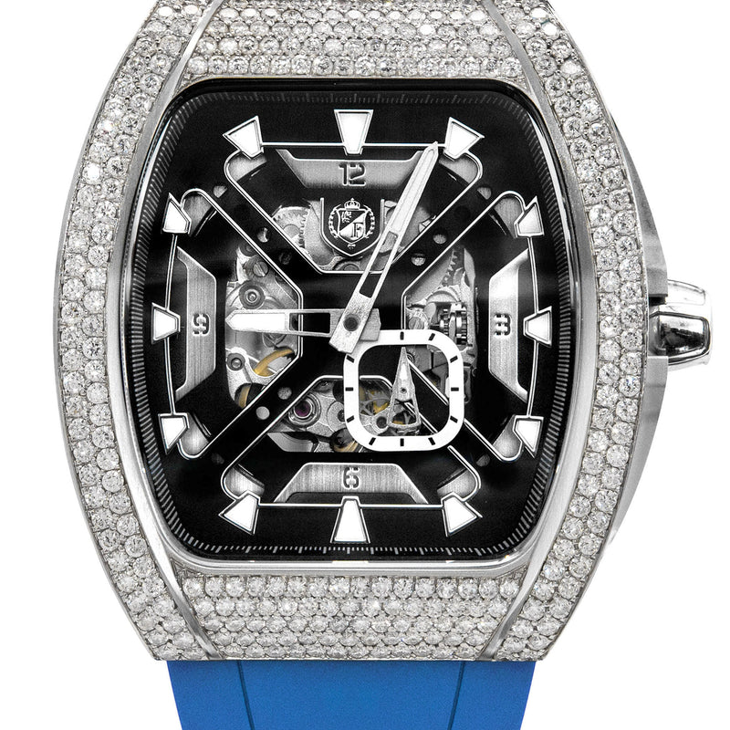 Frost NYC Mens Watch - Automatic Skeleton Stainless Steel Sport Diamond Watch | FRST-01-XS-D | Blue
