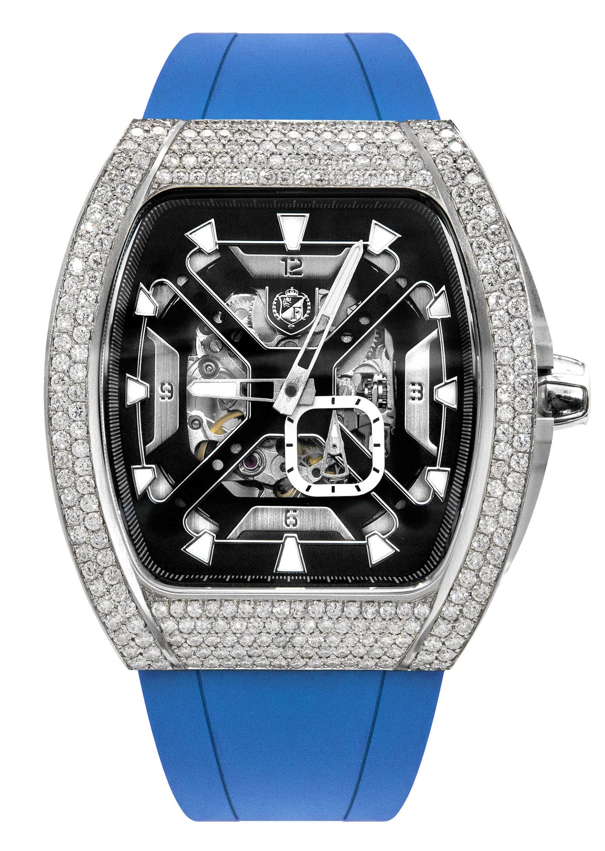 Frost NYC Mens Watch - Automatic Skeleton Stainless Steel Sport Diamond Watch | FRST-01-XS-D | Blue