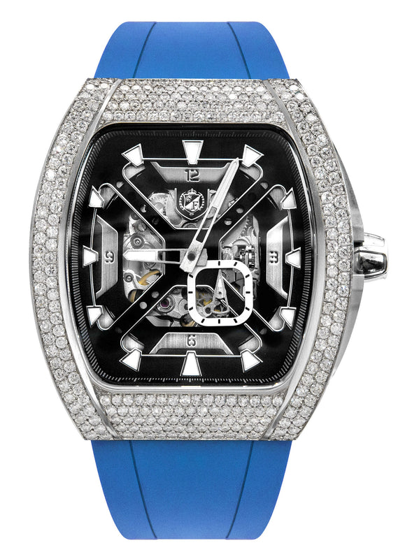 Frost NYC Mens Watch - Automatic Skeleton Stainless Steel Sport Diamond Watch | FRST-01-XS-D | Blue