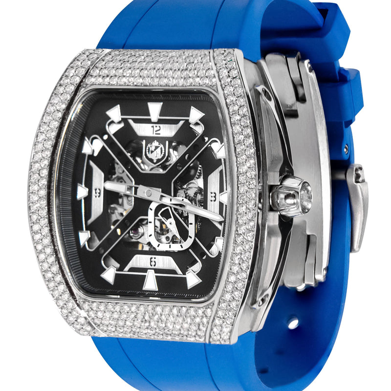 Frost NYC Mens Watch - Automatic Skeleton Stainless Steel Sport Diamond Watch | FRST-01-XS-D | Blue