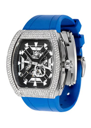 Frost NYC Mens Watch - Automatic Skeleton Stainless Steel Sport Diamond Watch | FRST-01-XS-D | Blue