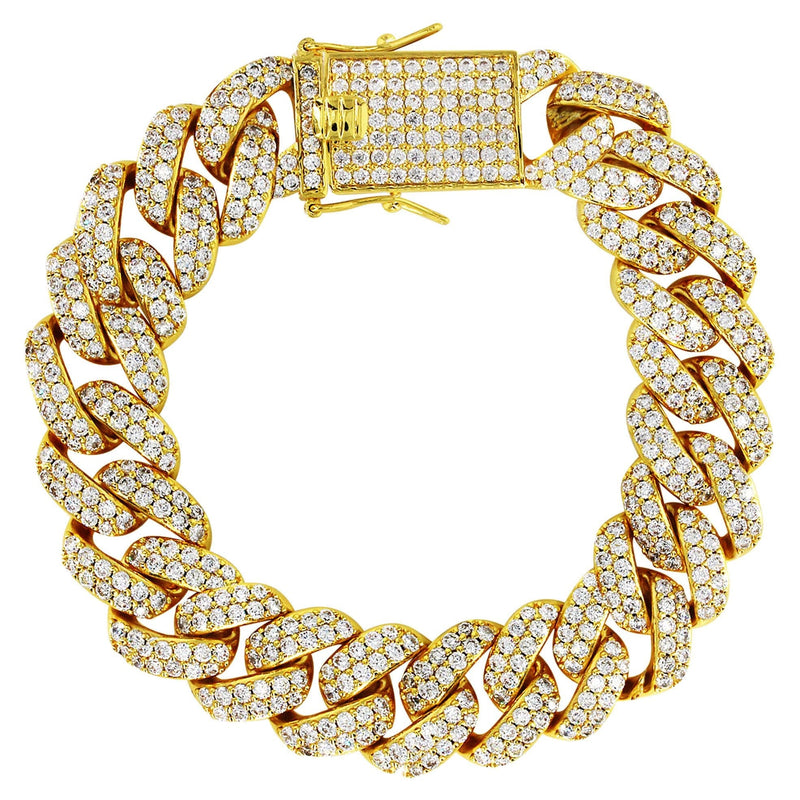 Gold Plated Mens Iced Out Miami Cuban Link Bracelet