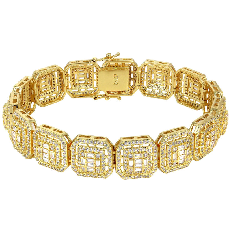 Gold Plated Iced Out Square Cluster Bracelet