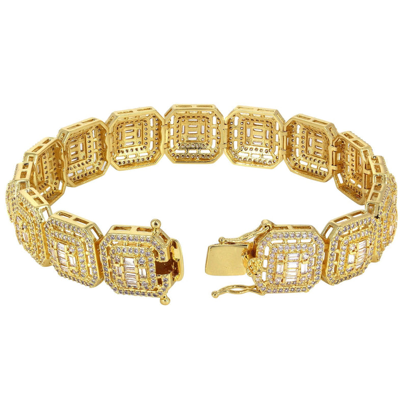 Gold Plated Iced Out Square Cluster Bracelet