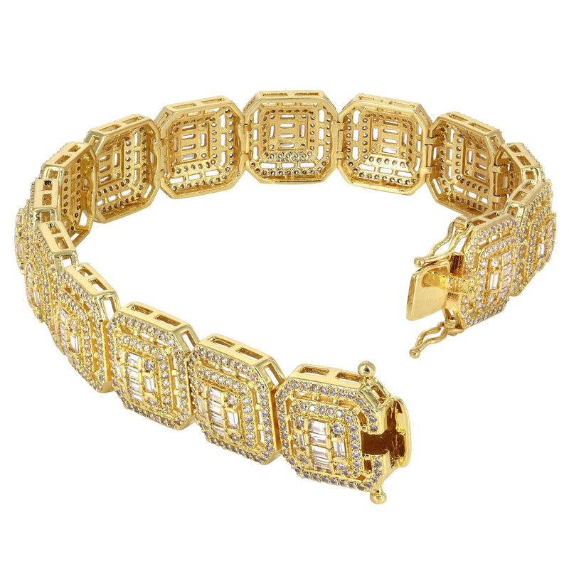 Gold Plated Iced Out Square Cluster Bracelet