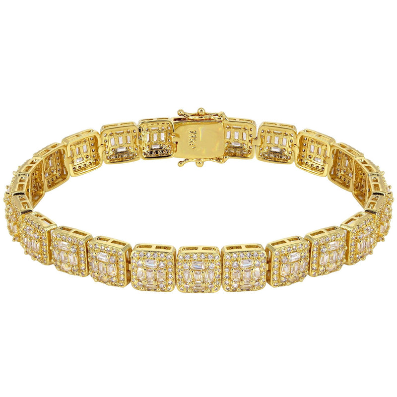Gold Plated Iced Out Square Cluster Bracelet