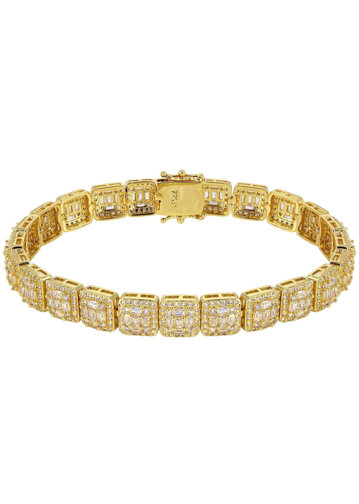 Gold Plated Iced Out Square Cluster Bracelet