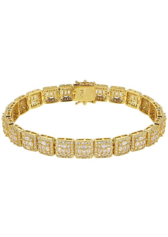 Gold Plated Iced Out Square Cluster Bracelet