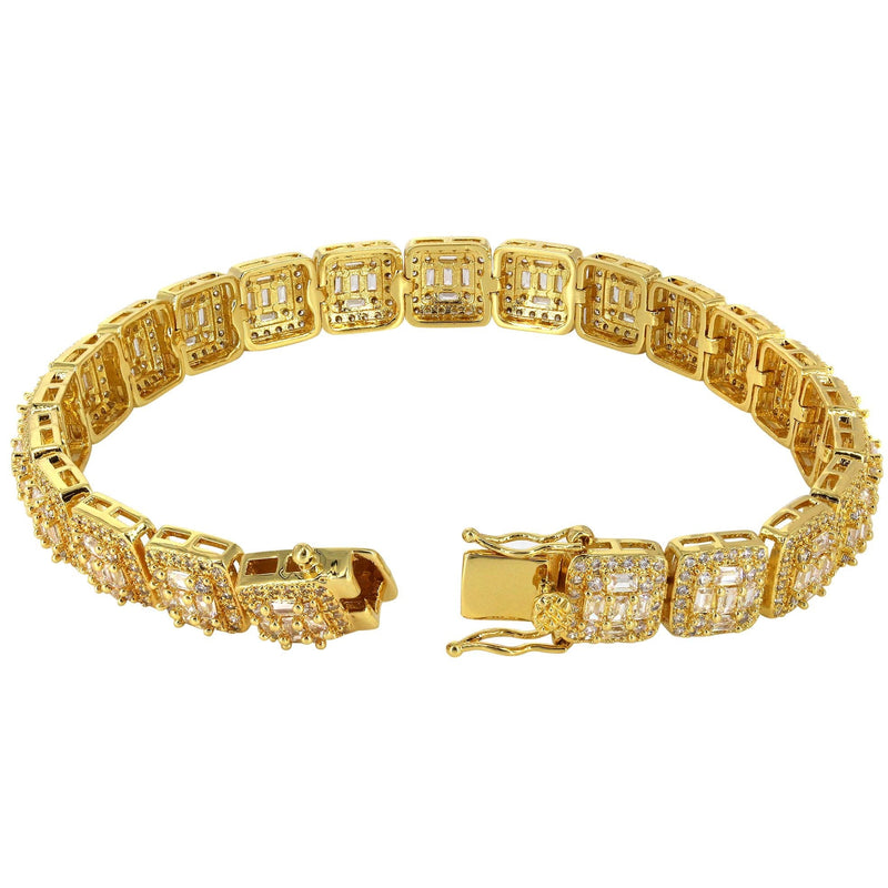 Gold Plated Iced Out Square Cluster Bracelet