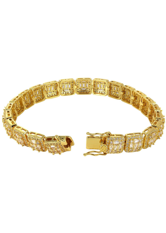 Gold Plated Iced Out Square Cluster Bracelet