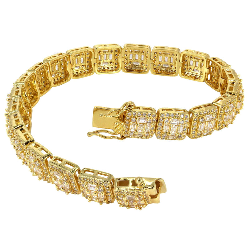 Gold Plated Iced Out Square Cluster Bracelet