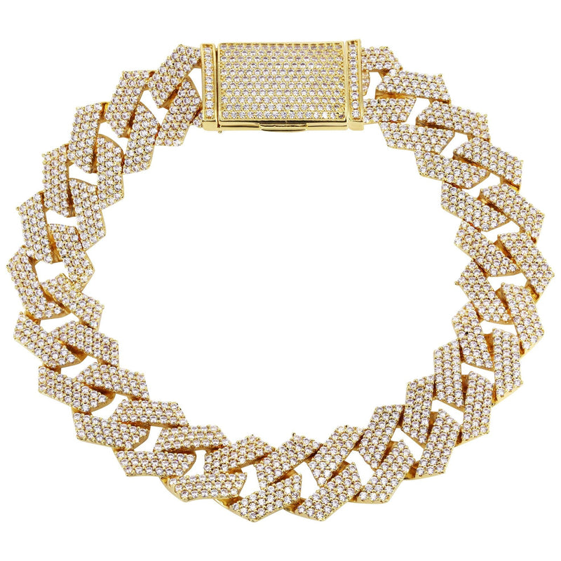 Iced Out Gold Plated Mens Prong Set Cuban Link Bracelet
