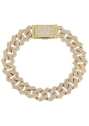 Iced Out Gold Plated Mens Prong Set Cuban Link Bracelet