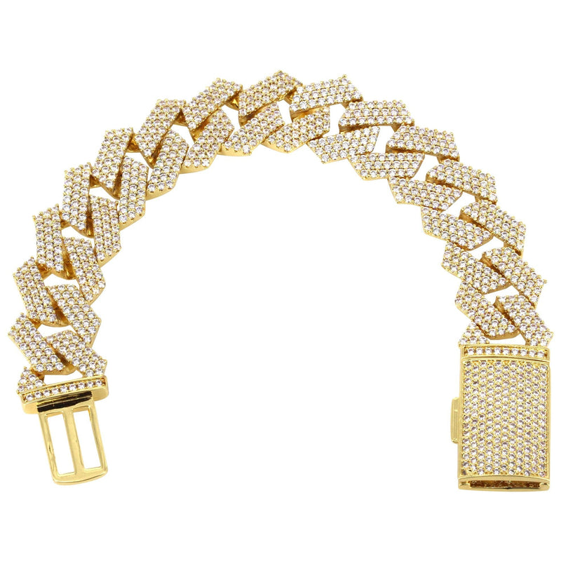 Iced Out Gold Plated Mens Prong Set Cuban Link Bracelet