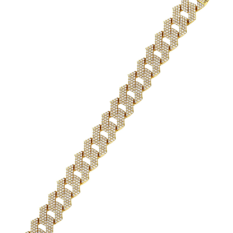 Iced Out Gold Plated Mens Prong Set Cuban Link Bracelet