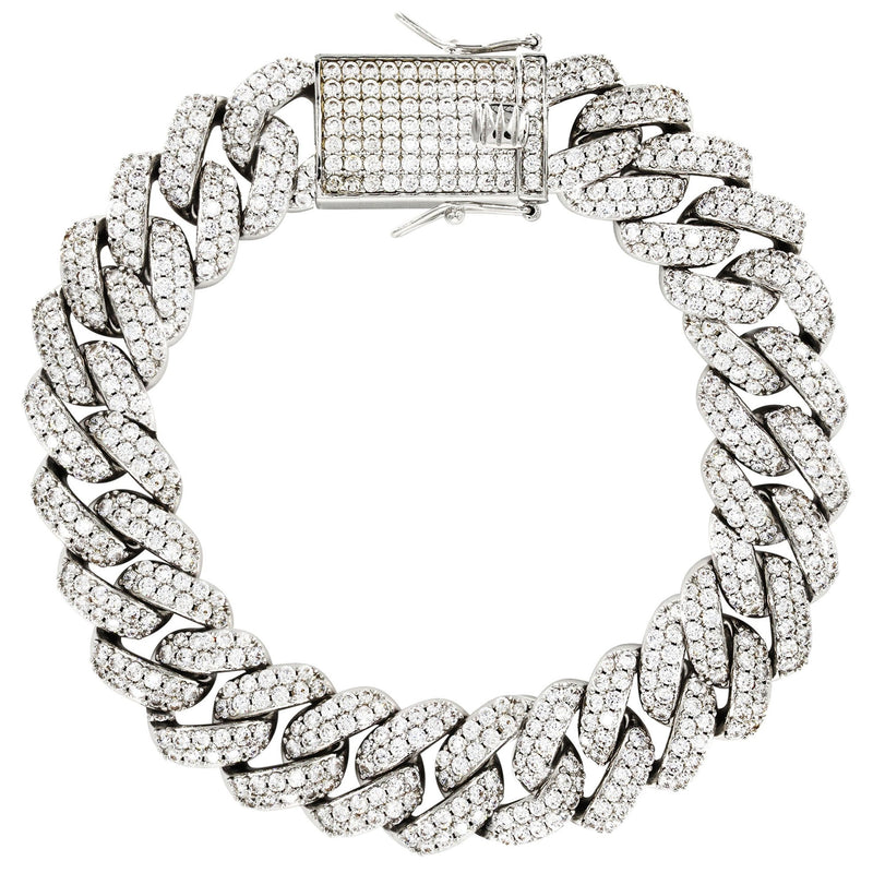 White Gold Plated Mens Iced Out Miami Cuban Link Bracelet