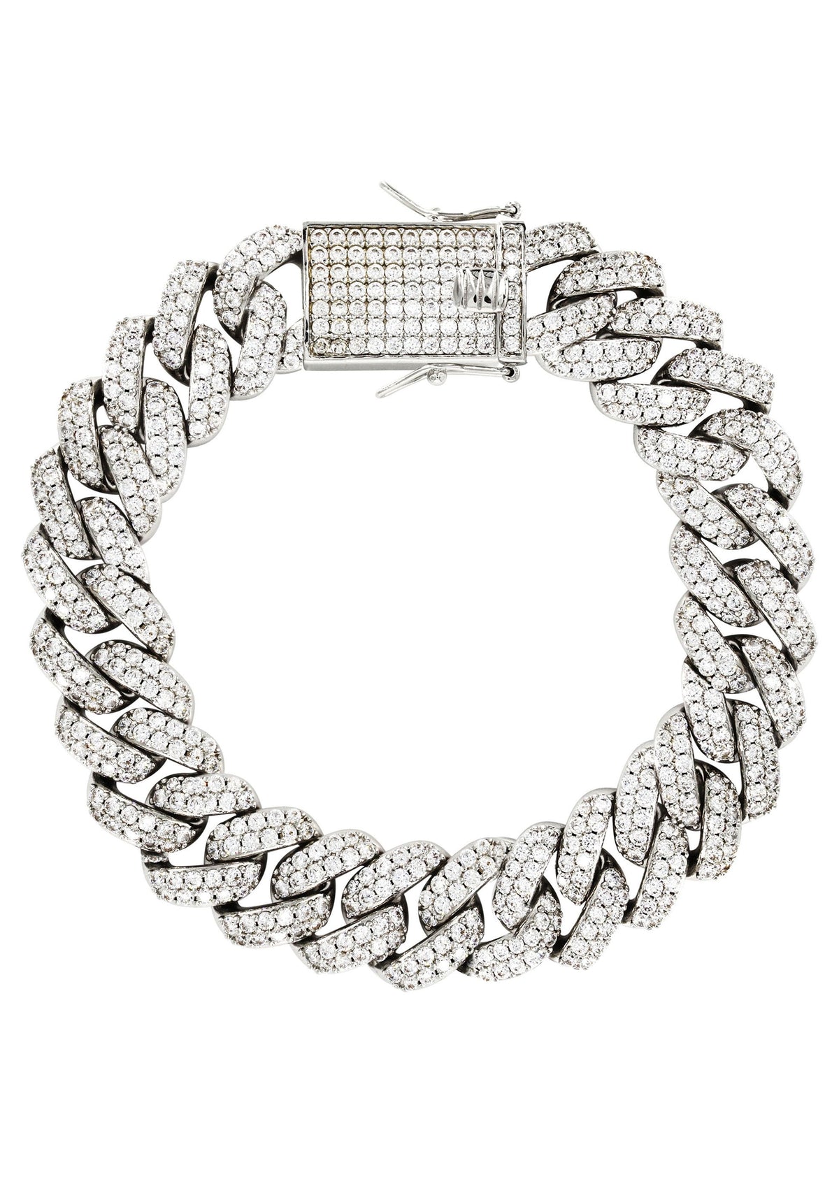 White Gold Plated Mens Iced Out Miami Cuban Link Bracelet