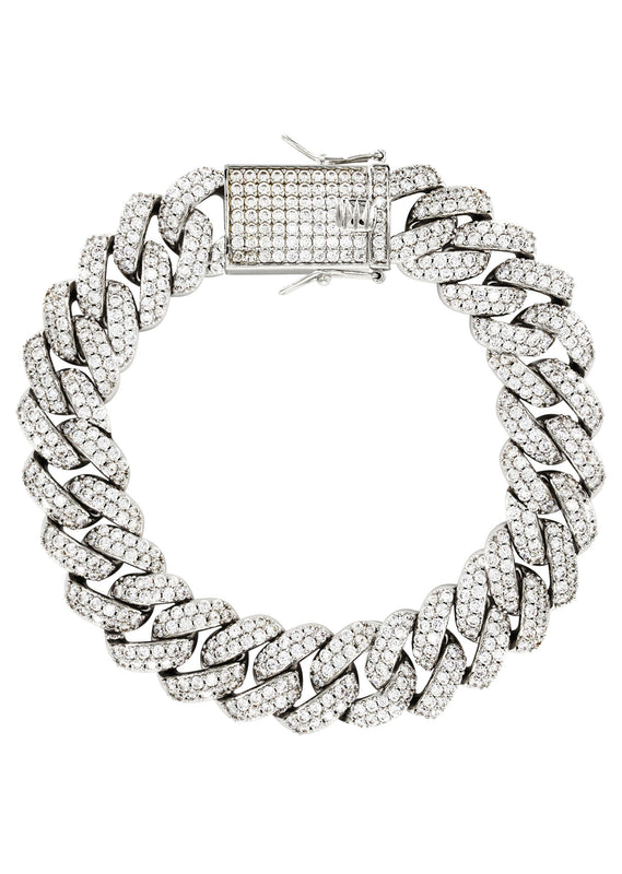 White Gold Plated Mens Iced Out Miami Cuban Link Bracelet