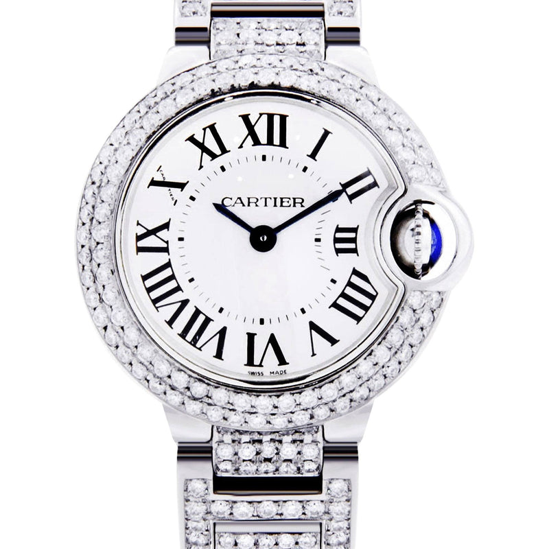 Diamond Cartier Ballon Bleu Watch For Women | Stainless Steel | 28 Mm