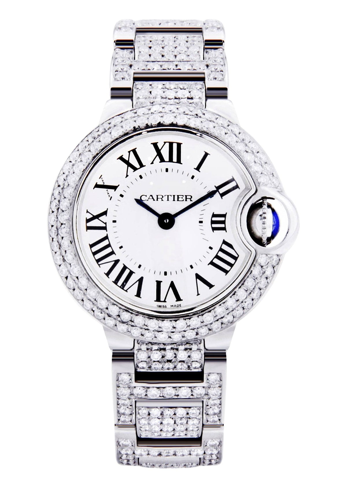 Diamond Cartier Ballon Bleu Watch For Women | Stainless Steel | 28 Mm