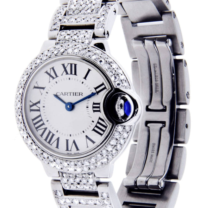 Diamond Cartier Ballon Bleu Watch For Women | Stainless Steel | 28 Mm