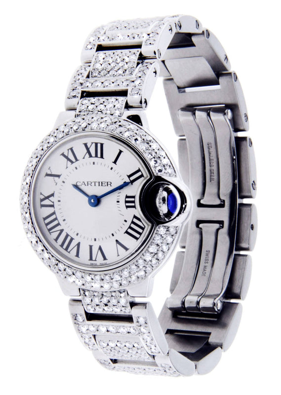 Diamond Cartier Ballon Bleu Watch For Women | Stainless Steel | 28 Mm