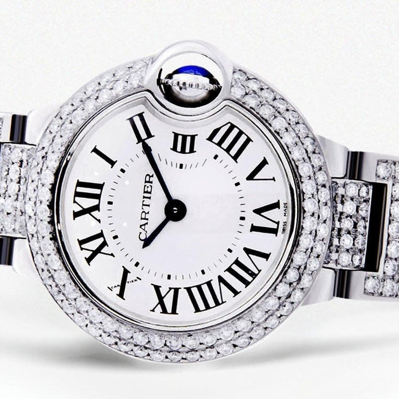 Diamond Cartier Ballon Bleu Watch For Women | Stainless Steel | 28 Mm