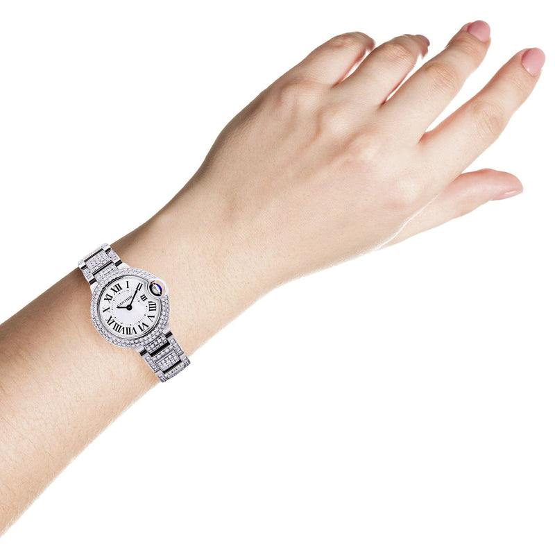 Diamond Cartier Ballon Bleu Watch For Women | Stainless Steel | 28 Mm