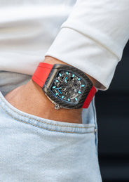 Frost NYC Mens Watch - Automatic Skeleton Carbon Fiber Sport Watch | FRST-01-CFS | Red