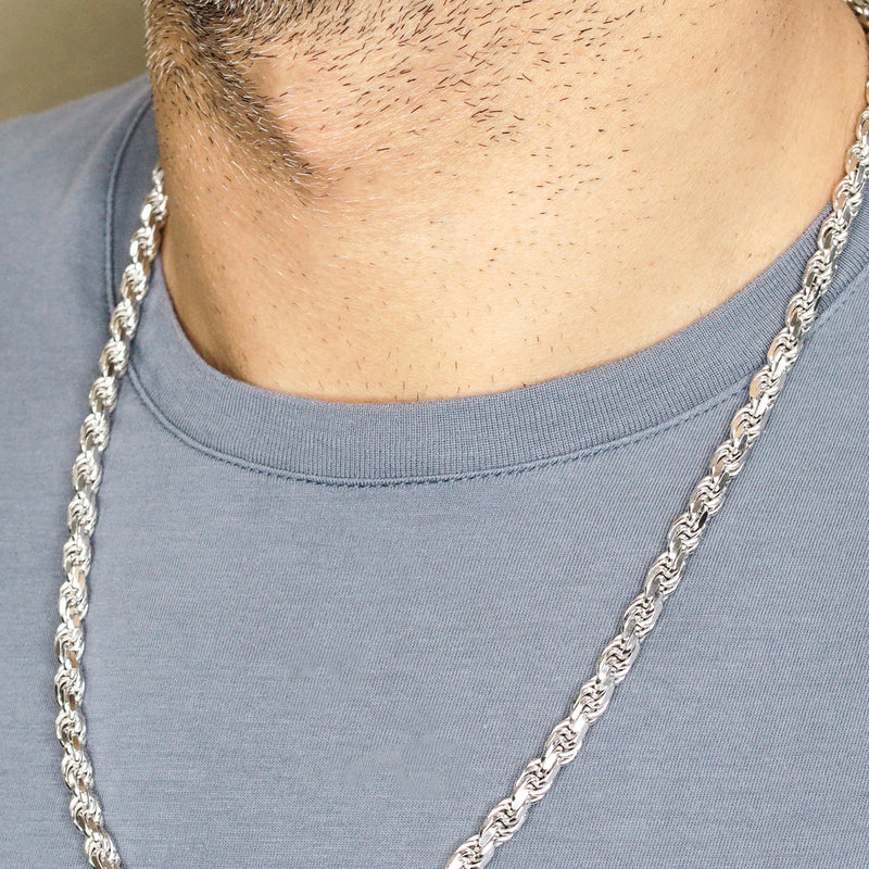 Silver Chain - Mens White Chain / Rope Chain / 6 MM